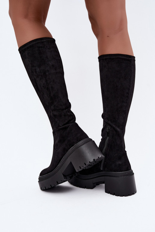 women's knee-high boots with platform and high heel black Florinne