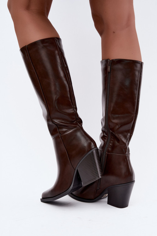 women's knee-high boots with heels insulated caramel Katelle