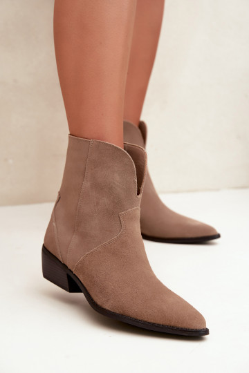 cowboy-style ankle boots with heels made of natural suede sand Norelle 2