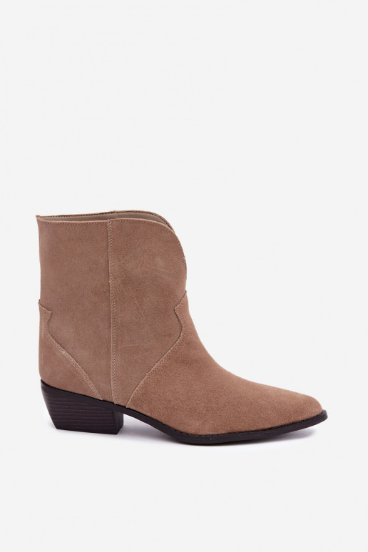 cowboy-style ankle boots with heels made of natural suede sand Norelle