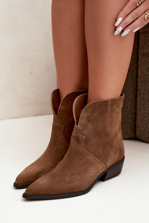 cowboy-style ankle boots with heels made of natural suede brown Norelle