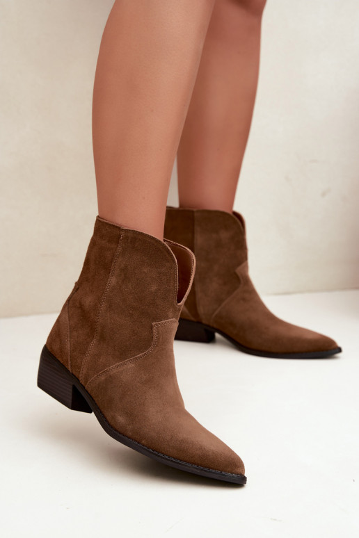 cowboy-style ankle boots with heels made of natural suede brown Norelle