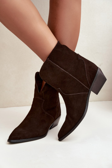 cowboy-style ankle boots with heels in chocolate suede Norelle