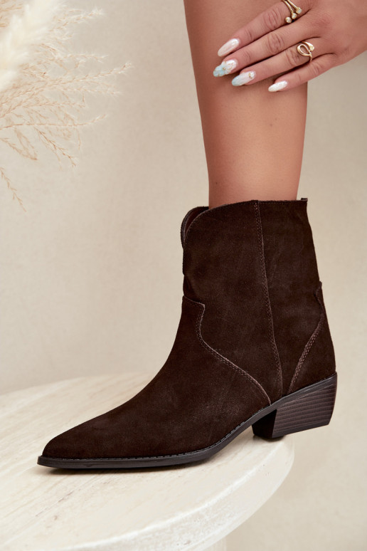 cowboy-style ankle boots with heels in chocolate suede Norelle