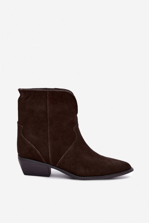 cowboy-style ankle boots with heels in chocolate suede Norelle