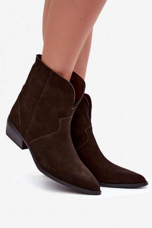 cowboy-style ankle boots with heels in chocolate suede Norelle
