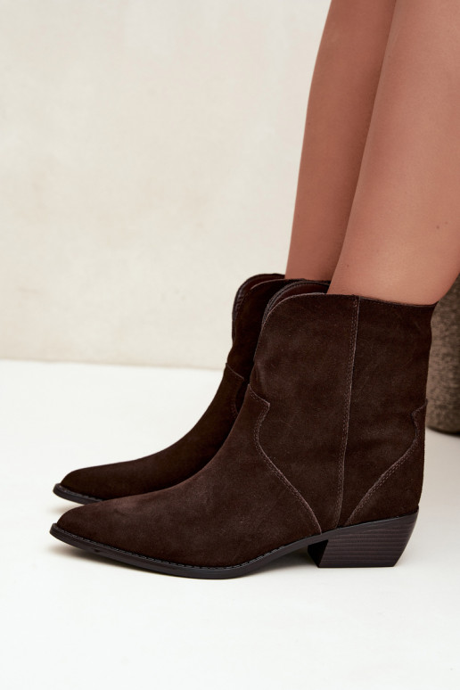cowboy-style ankle boots with heels in chocolate suede Norelle