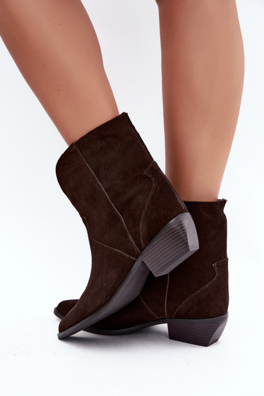 cowboy-style ankle boots with heels in chocolate suede Norelle