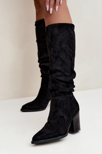 women's knee-high boots with heels and curved upper in black Ismera 2