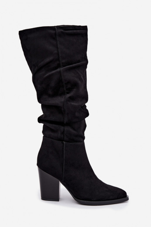 women's knee-high boots with heels and curved upper in black Ismera