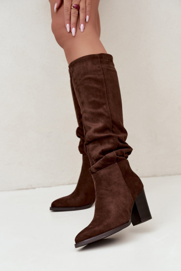women's knee-high boots with heels and curved upper in brown Ismera 2