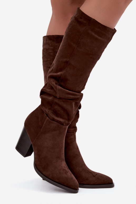 women's knee-high boots with heels and curved upper in brown Ismera