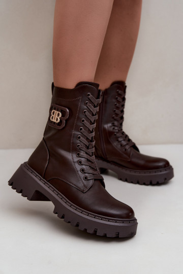 ankle boots with decorative elements in chocolate faux leather Kalindra 2