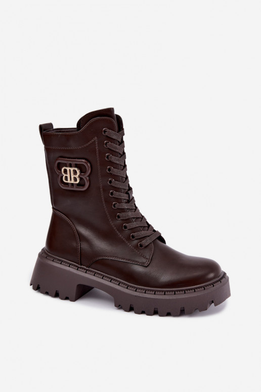 ankle boots with decorative elements in chocolate faux leather Kalindra