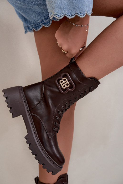 ankle boots with decorative elements in chocolate faux leather Kalindra