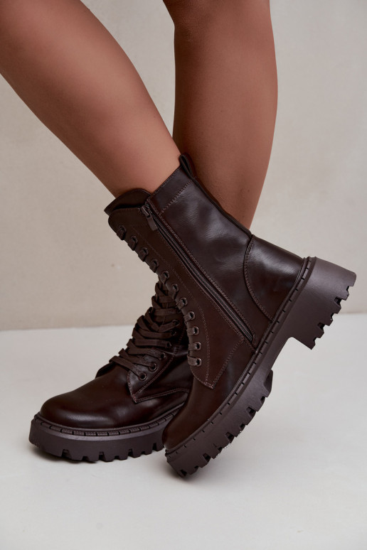 ankle boots with decorative elements in chocolate faux leather Kalindra