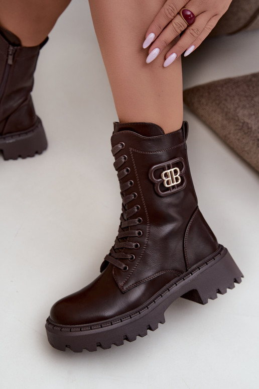ankle boots with decorative elements in chocolate faux leather Kalindra