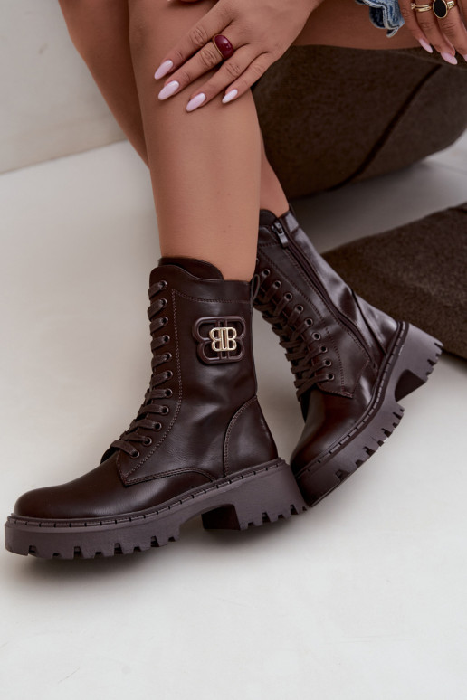 ankle boots with decorative elements in chocolate faux leather Kalindra
