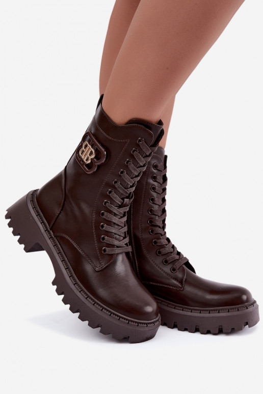 ankle boots with decorative elements in chocolate faux leather Kalindra