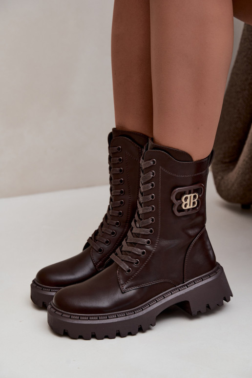 ankle boots with decorative elements in chocolate faux leather Kalindra