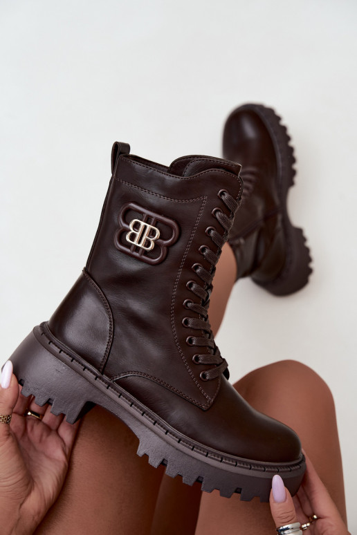 ankle boots with decorative elements in chocolate faux leather Kalindra