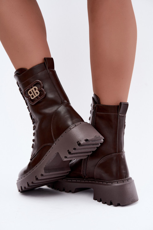 ankle boots with decorative elements in chocolate faux leather Kalindra
