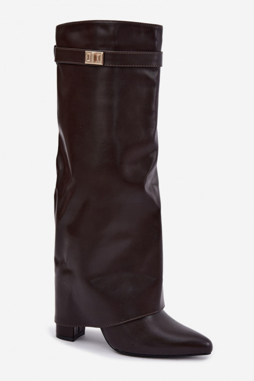 women's knee-high boots in chocolate faux leather with heels Avamora