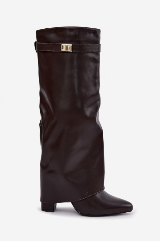 women's knee-high boots in chocolate faux leather with heels Avamora