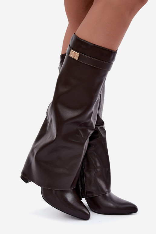 women's knee-high boots in chocolate faux leather with heels Avamora