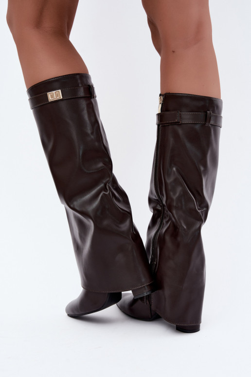 women's knee-high boots in chocolate faux leather with heels Avamora