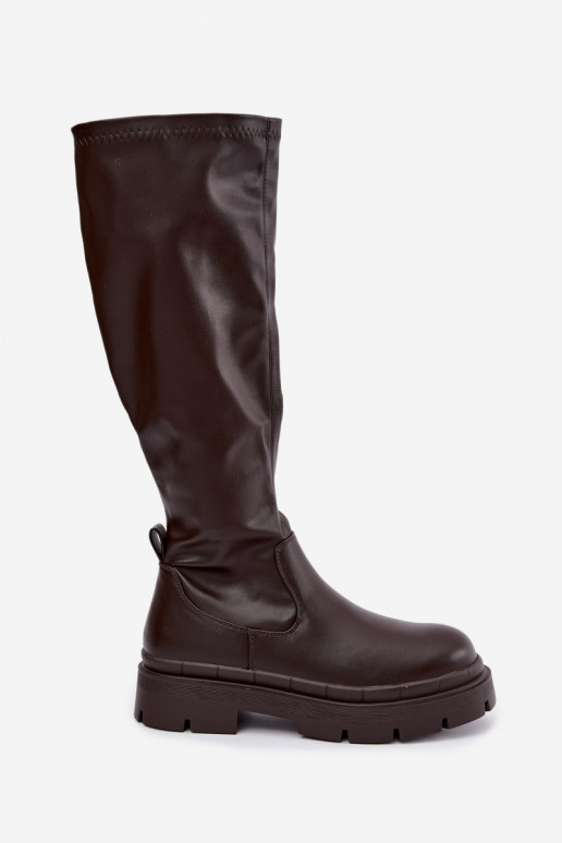 women's knee-high boots with platform in faux leather CzekoladoĮe