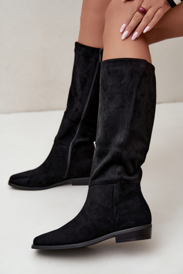women's knee-high boots with low heel, lined in black Feretta