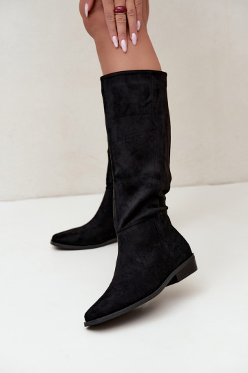 women's knee-high boots with low heel, lined in black Feretta 2
