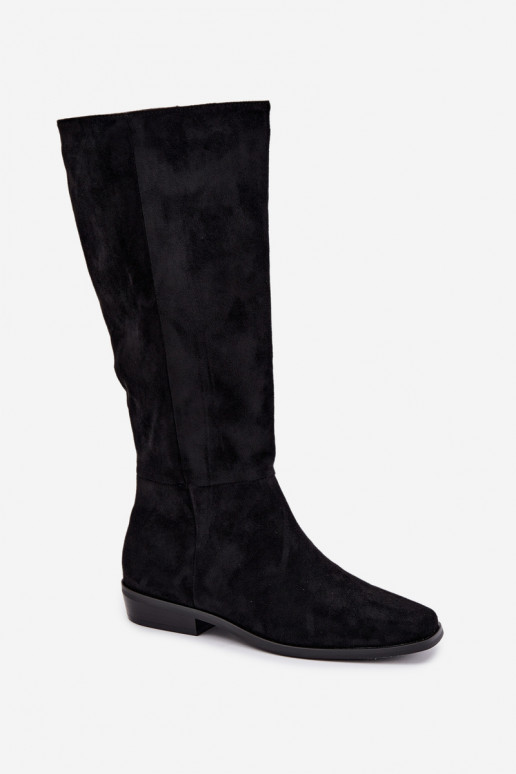 women's knee-high boots with low heel, lined in black Feretta