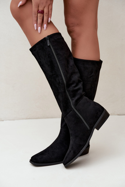 women's knee-high boots with low heel, lined in black Feretta