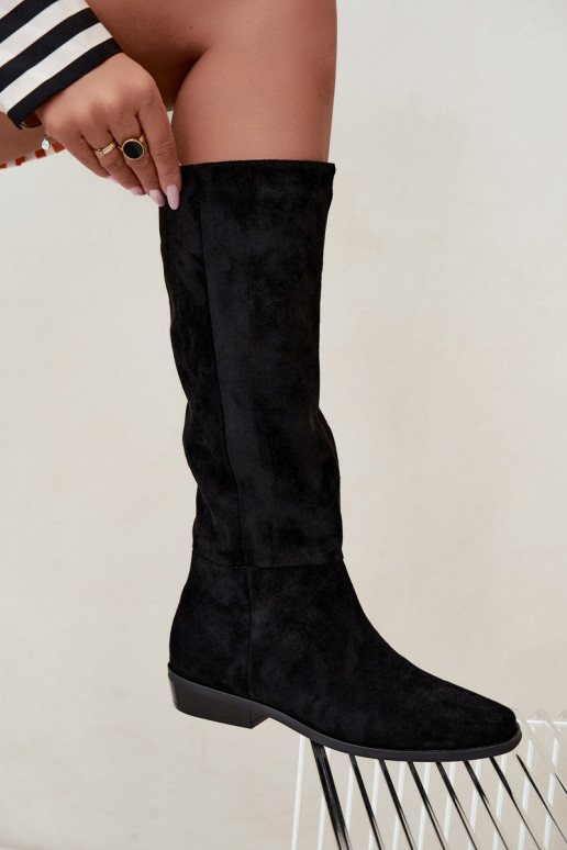women's knee-high boots with low heel, lined in black Feretta