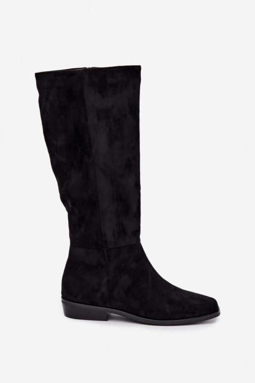 women's knee-high boots with low heel, lined in black Feretta