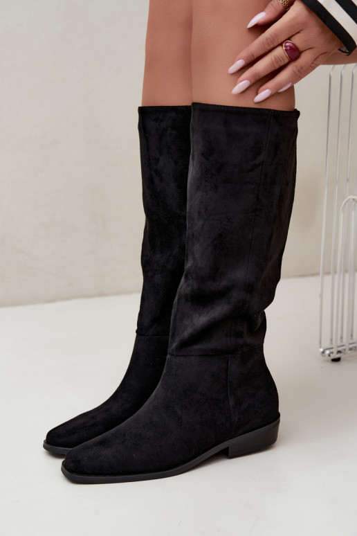 women's knee-high boots with low heel, lined in black Feretta