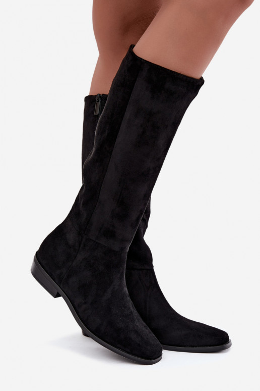 women's knee-high boots with low heel, lined in black Feretta