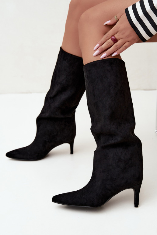 women's slip-on knee-high boots, lined with thin heels in black Olivienne