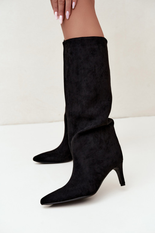 women's slip-on knee-high boots, lined with thin heels in black Olivienne