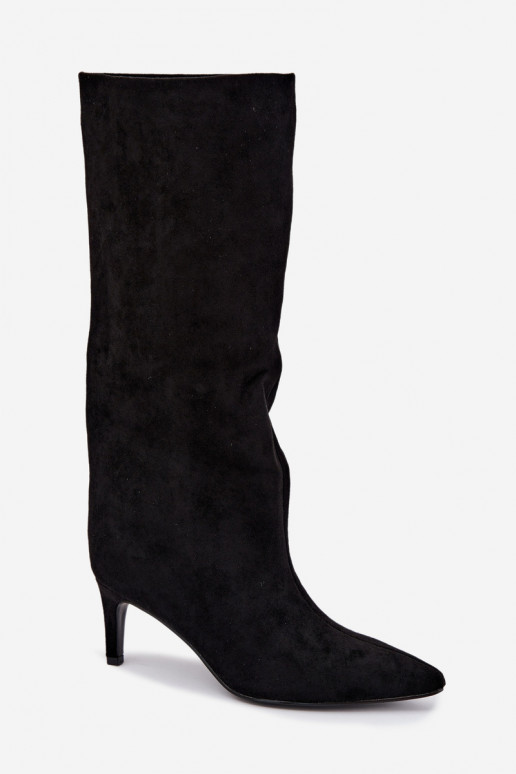 women's slip-on knee-high boots, lined with thin heels in black Olivienne