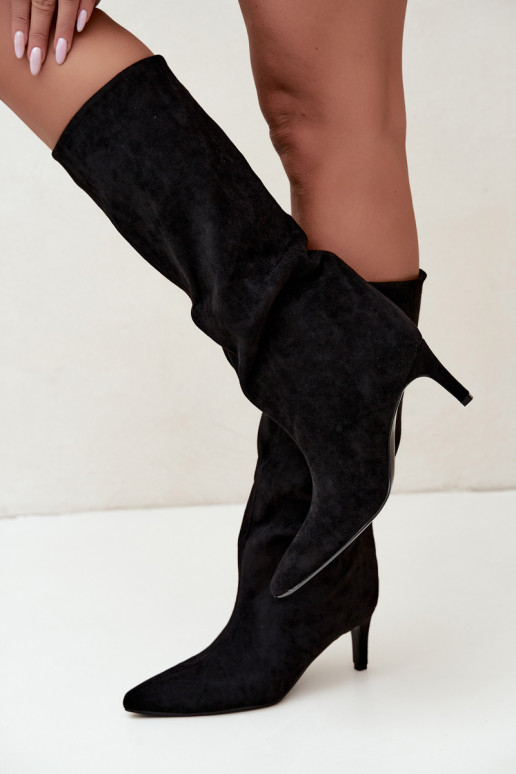 women's slip-on knee-high boots, lined with thin heels in black Olivienne