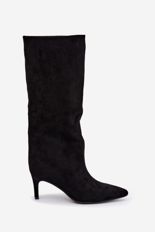 women's slip-on knee-high boots, lined with thin heels in black Olivienne
