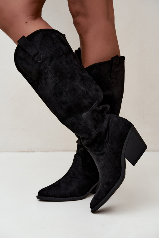 slouchy knee-high slip-on boots in black Sylvie
