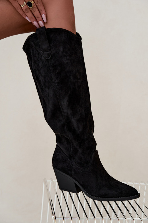 slouchy knee-high slip-on boots in black Sylvie