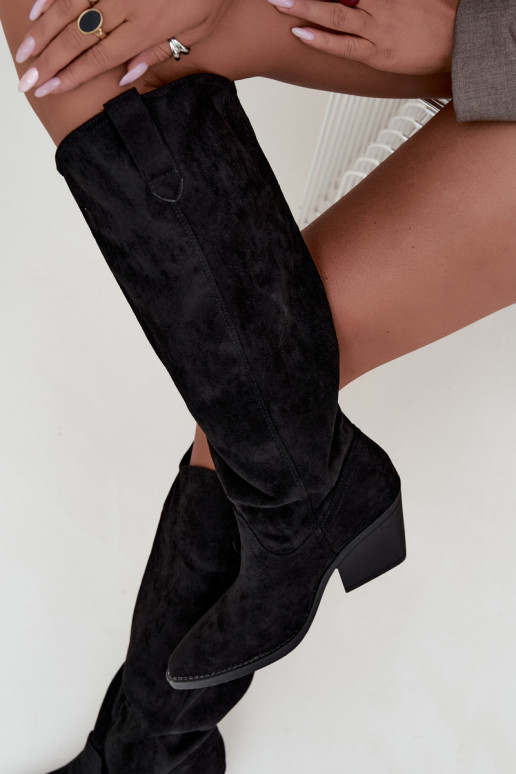 slouchy knee-high slip-on boots in black Sylvie