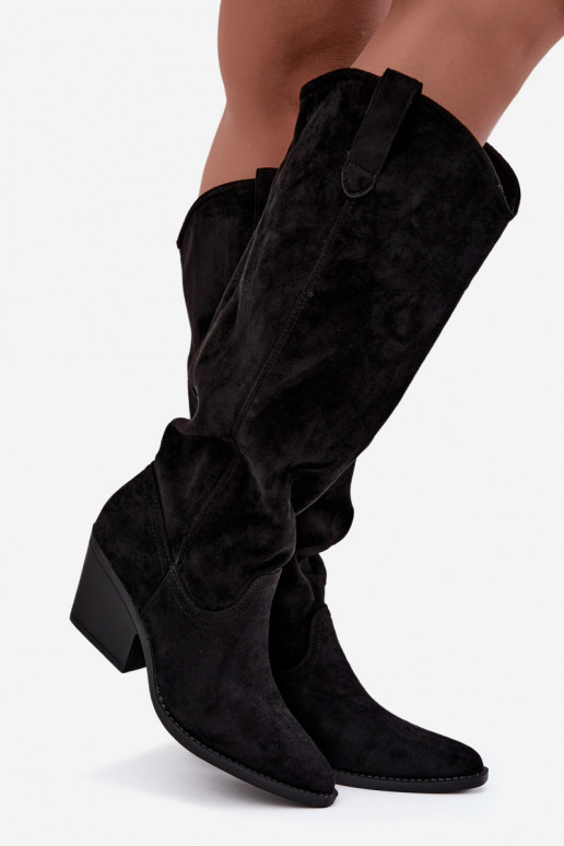 slouchy knee-high slip-on boots in black Sylvie