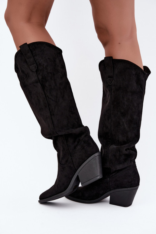slouchy knee-high slip-on boots in black Sylvie