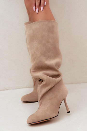 women's slip-on knee-high boots with thin heels in sand Caliya 2